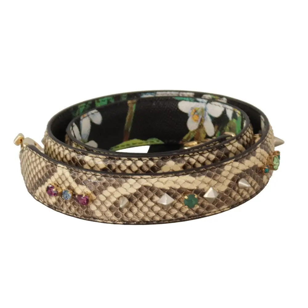 Dolce & Gabbana Beige Exotic Læder Krystals Reversible Skulder Strap