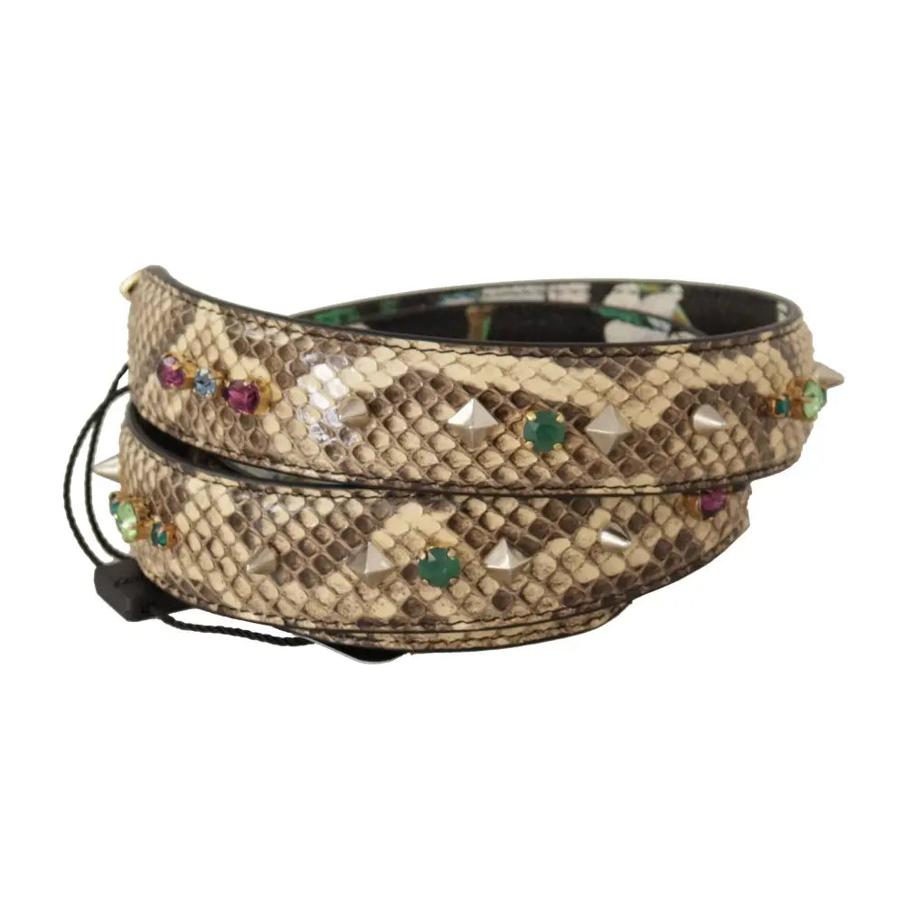 Dolce & Gabbana Beige Exotic Læder Krystals Reversible Skulder Strap