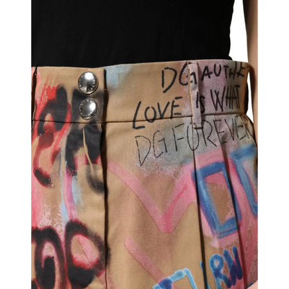 Dolce & Gabbana Beige Graffiti Print Cotton Blend Mini Skirt