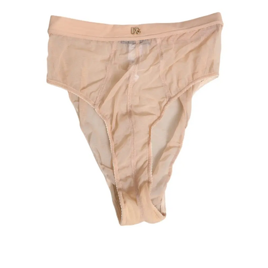 Dolce & Gabbana beige sheer mesh high waist panty with lace trim