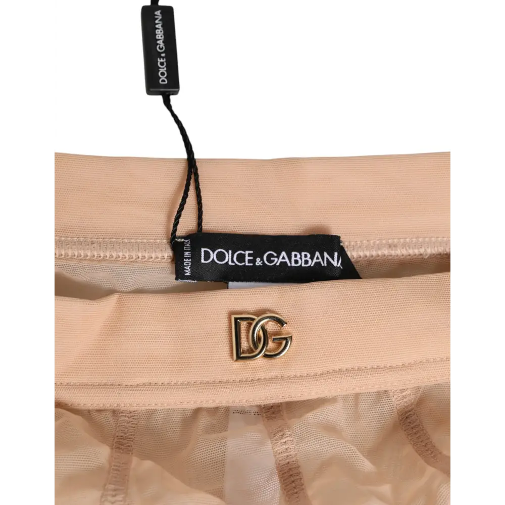 Dolce & Gabbana beige sheer mesh high waist panty med guld DG-logo og tags