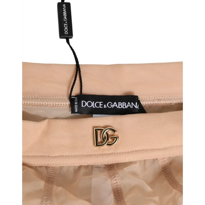 Dolce & Gabbana beige sheer mesh high waist panty med guld DG-logo og tags
