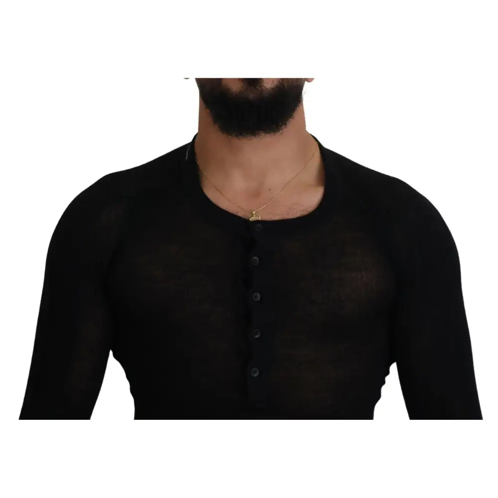 Dolce & Gabbana Black Cashmere Button Pullover Sweater
