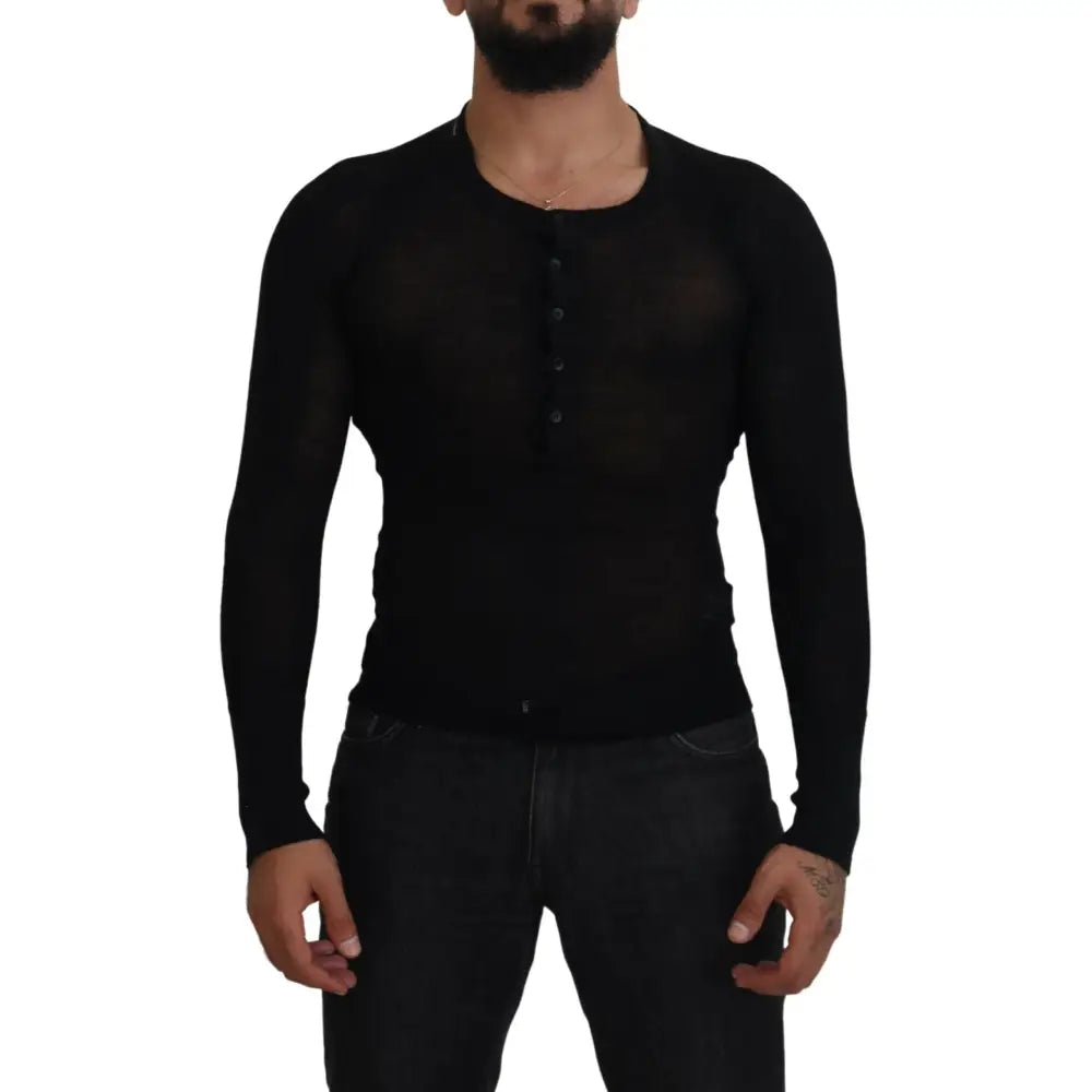 Dolce & Gabbana Black Cashmere Button Pullover Sweater