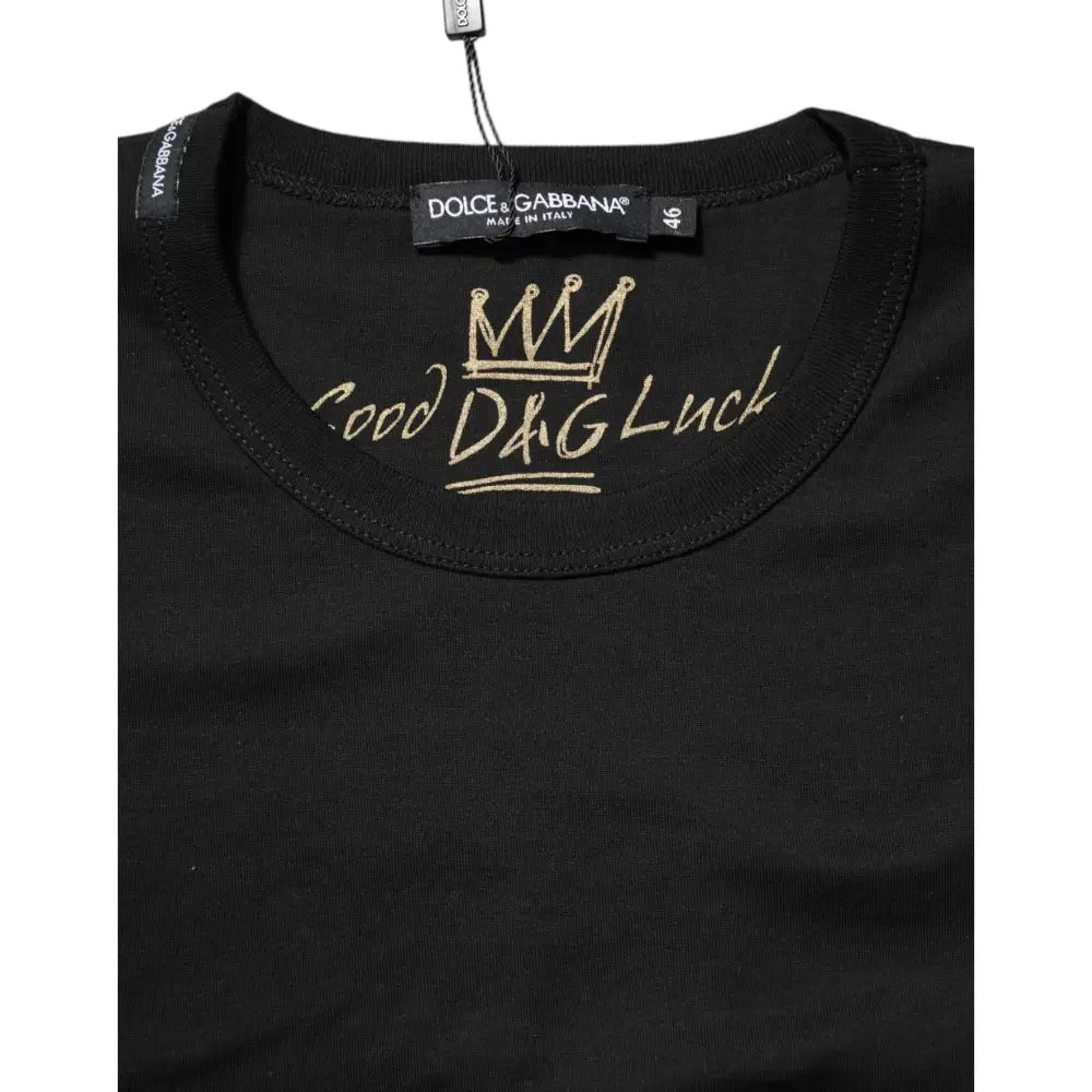 Dolce & Gabbana Black Cotton Goodluck Tee Crew Neck T-shirt