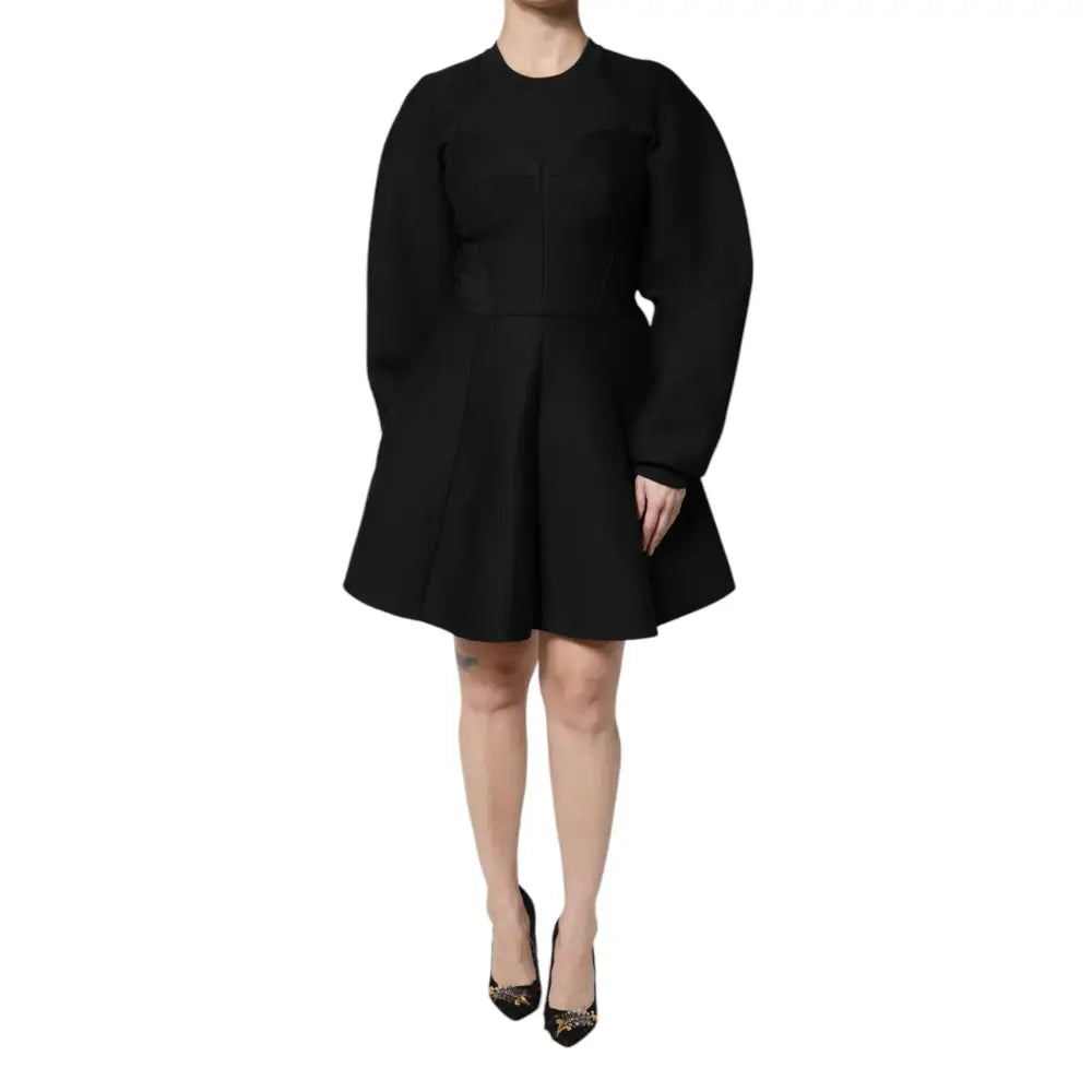 Dolce & Gabbana Black Cotton Long Sleeves A-line Mini Dress