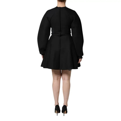Dolce & Gabbana Black Cotton Long Sleeves A-line Mini Dress