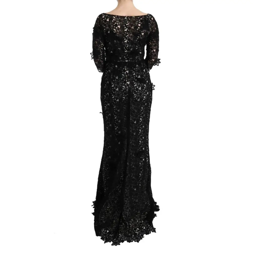 Dolce & Gabbana Black Cotton Silk Floral Long Dress