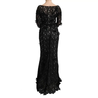 Dolce & Gabbana Black Cotton Silk Floral Long Dress