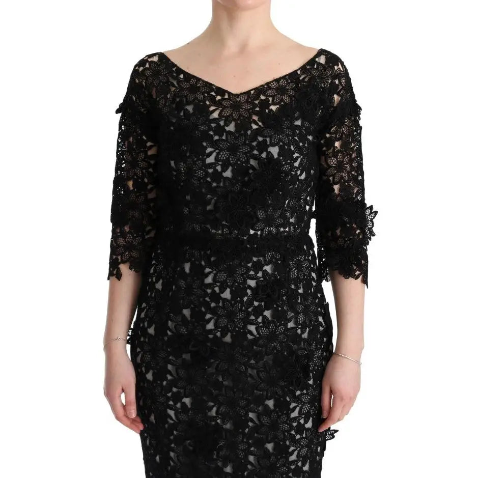Dolce & Gabbana Black Cotton Silk Floral Long Dress