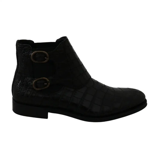 Dolce & Gabbana Black Crocodile Leather Derby Boots Shoes