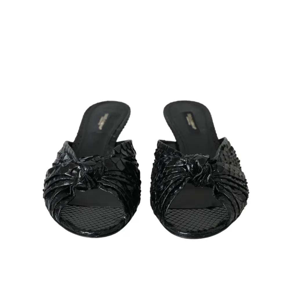 Dolce & Gabbana gabbana black exotic snakeskin mules med knude og mesh-sål
