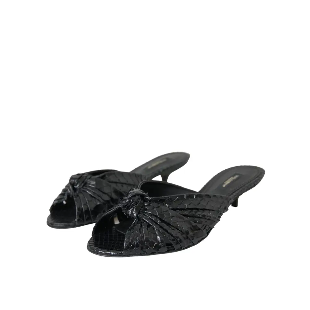 Dolce & Gabbana sorte eksotiske læder hæle i slangeskind med knude foran