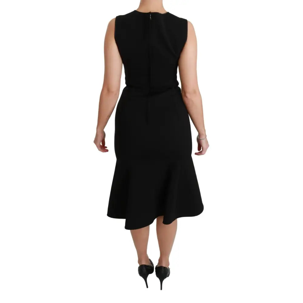 Dolce & Gabbana Black Fit Flare Wool Stretch Sheath Dress