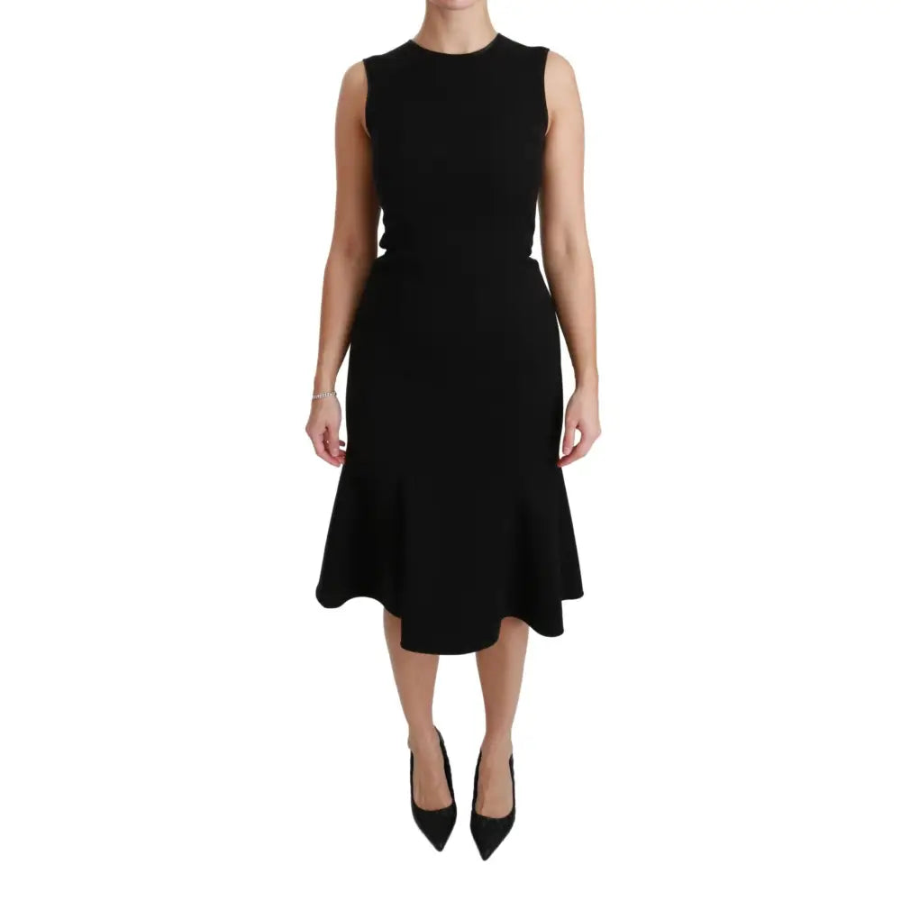 Dolce & Gabbana Black Fit Flare Wool Stretch Sheath Dress