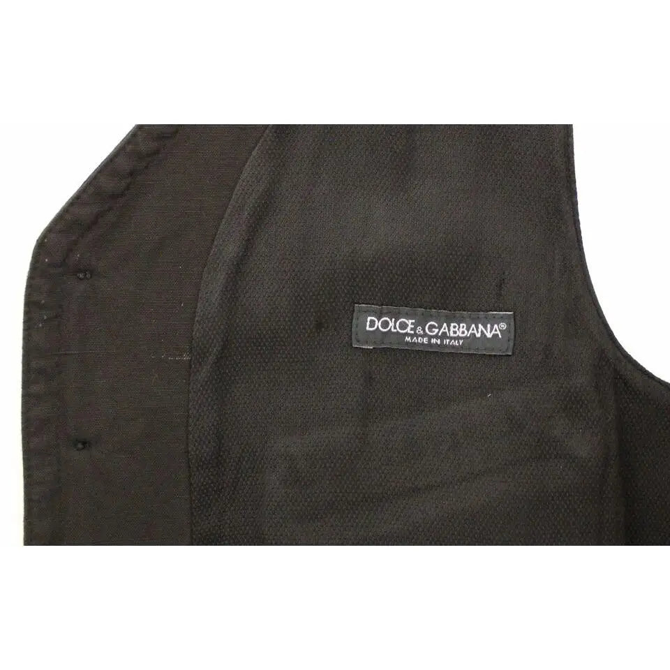 Dolce & Gabbana Black Flax Cotton Dress Vest Blazer