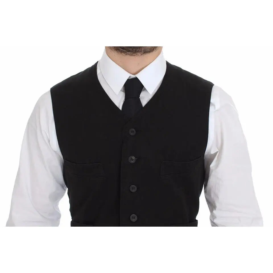 Dolce & Gabbana Black Flax Cotton Dress Vest Blazer