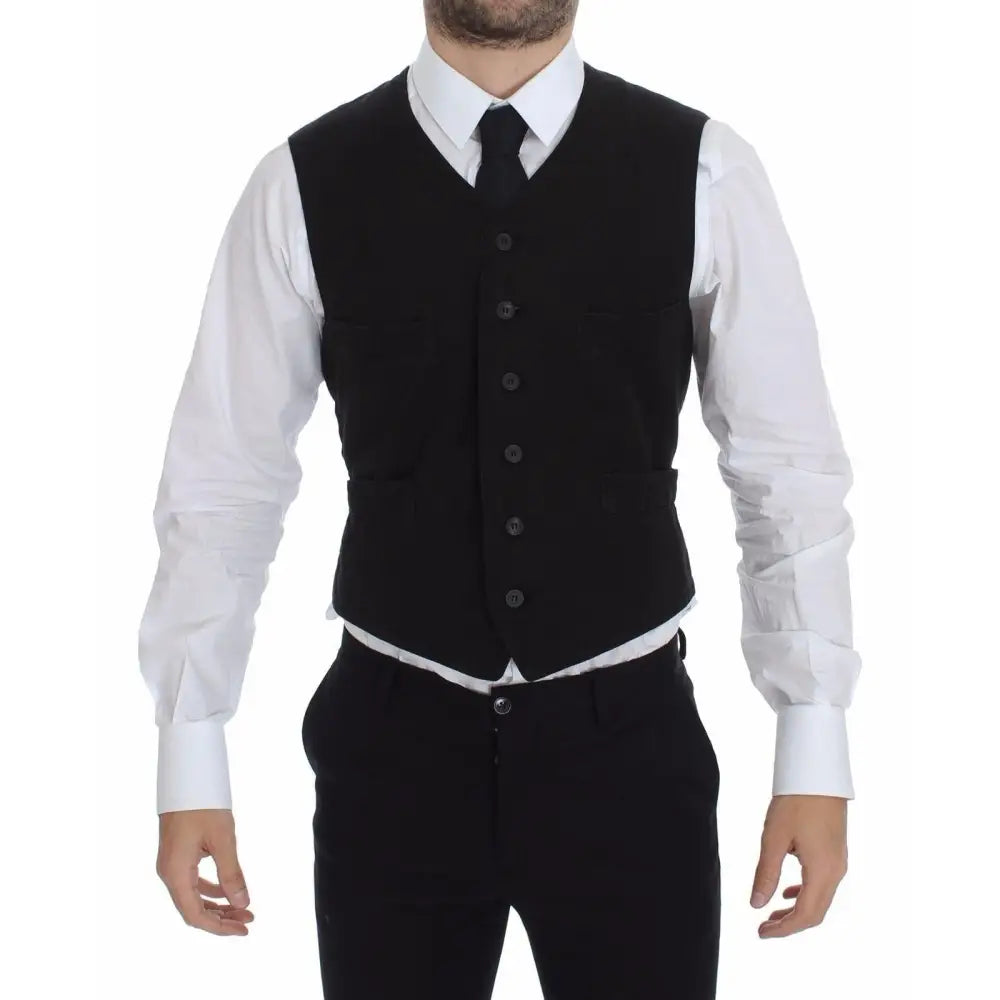 Dolce & Gabbana Black Flax Cotton Dress Vest Blazer