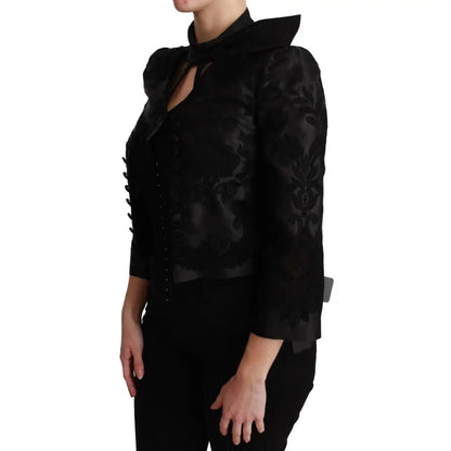 Dolce & Gabbana Black Floral Jacquard Blazer Silk Jacket