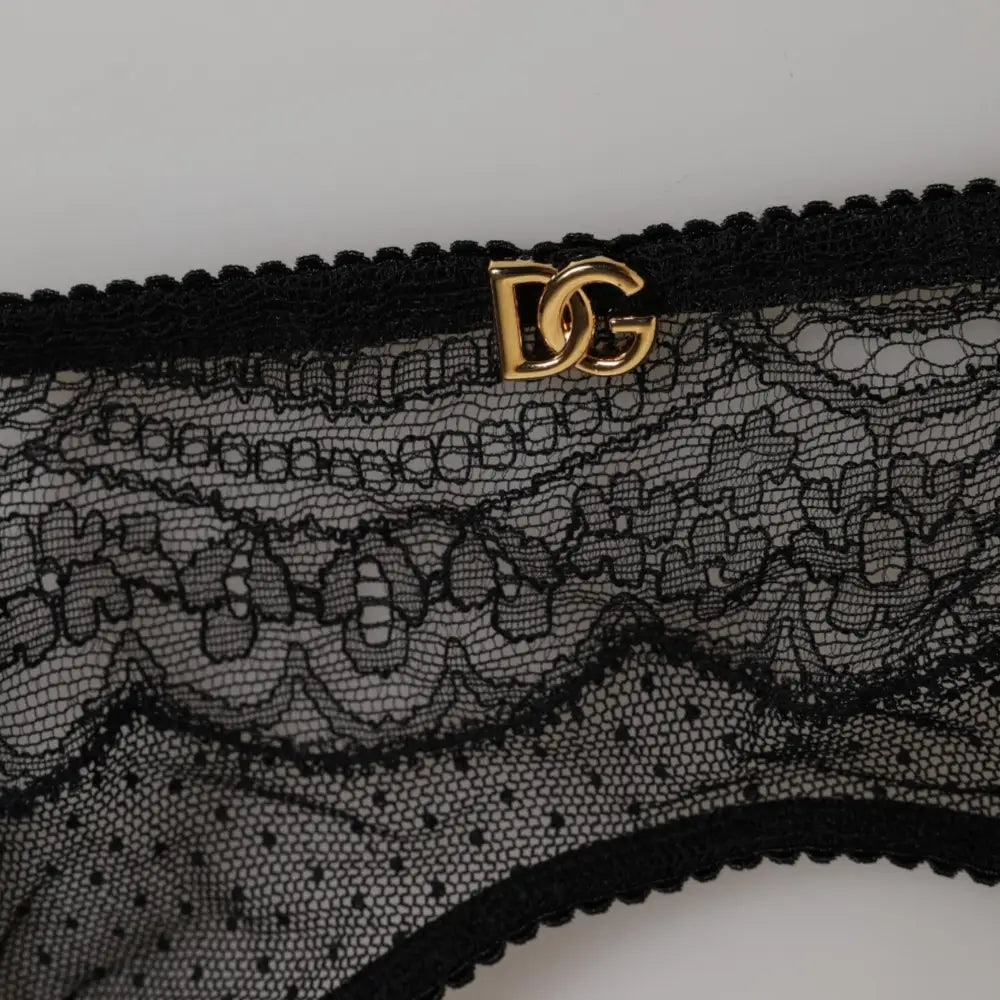 Dolce & Gabbana Black Floral Lace Nylon Strap Garter Underwear