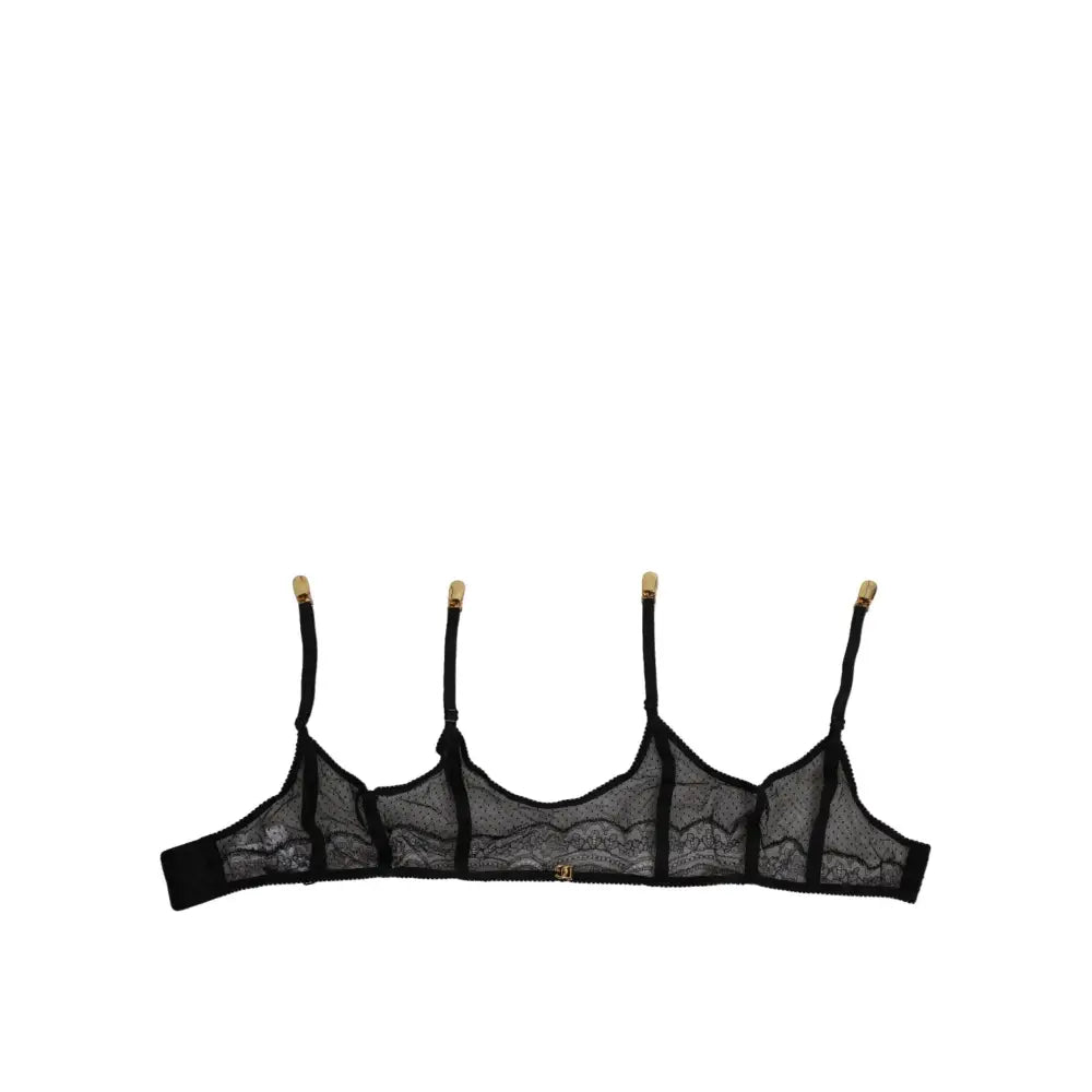 Dolce & Gabbana Black Floral Lace Nylon Strap Garter Underwear