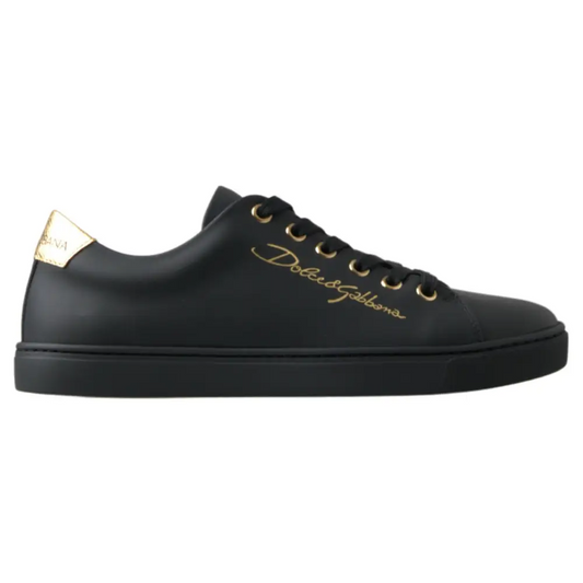 Sort Dolce & Gabbana sneakers i sort læder med guld branding