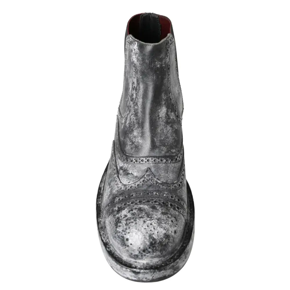 Dolce & Gabbana sølv læder ankelstøvler med brogue og rød foring