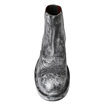 Dolce & Gabbana sølv læder ankelstøvler med brogue og rød foring