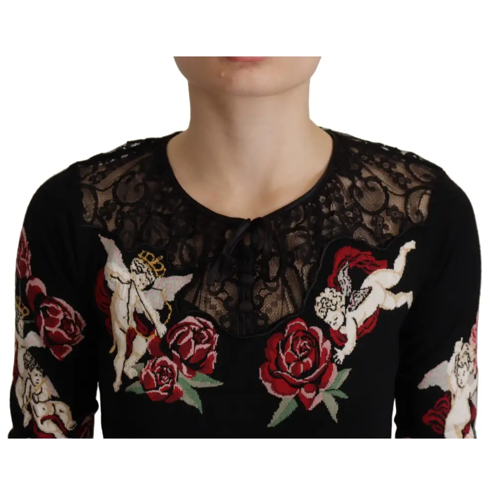 Sort Dolce & Gabbana sort sort lace angel roses cardigan i sort med sort detaljer