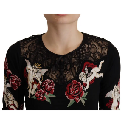 Sort Dolce & Gabbana sort sort lace angel roses cardigan i sort med sort detaljer