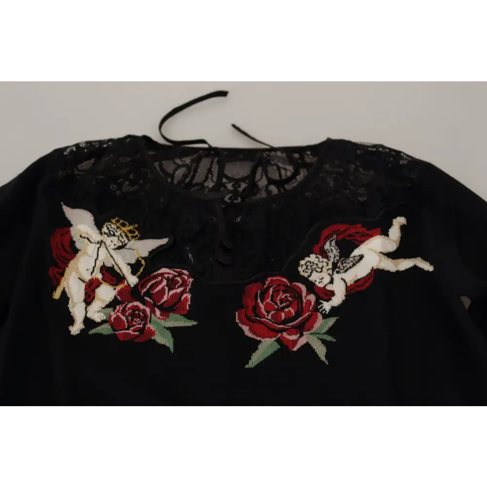 Dolce & Gabbana sort cardigan i sort lace angel med røde roser