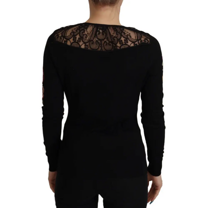 Sort Dolce & Gabbana sort lace angel roses cardigan i sort med blødt sort stof