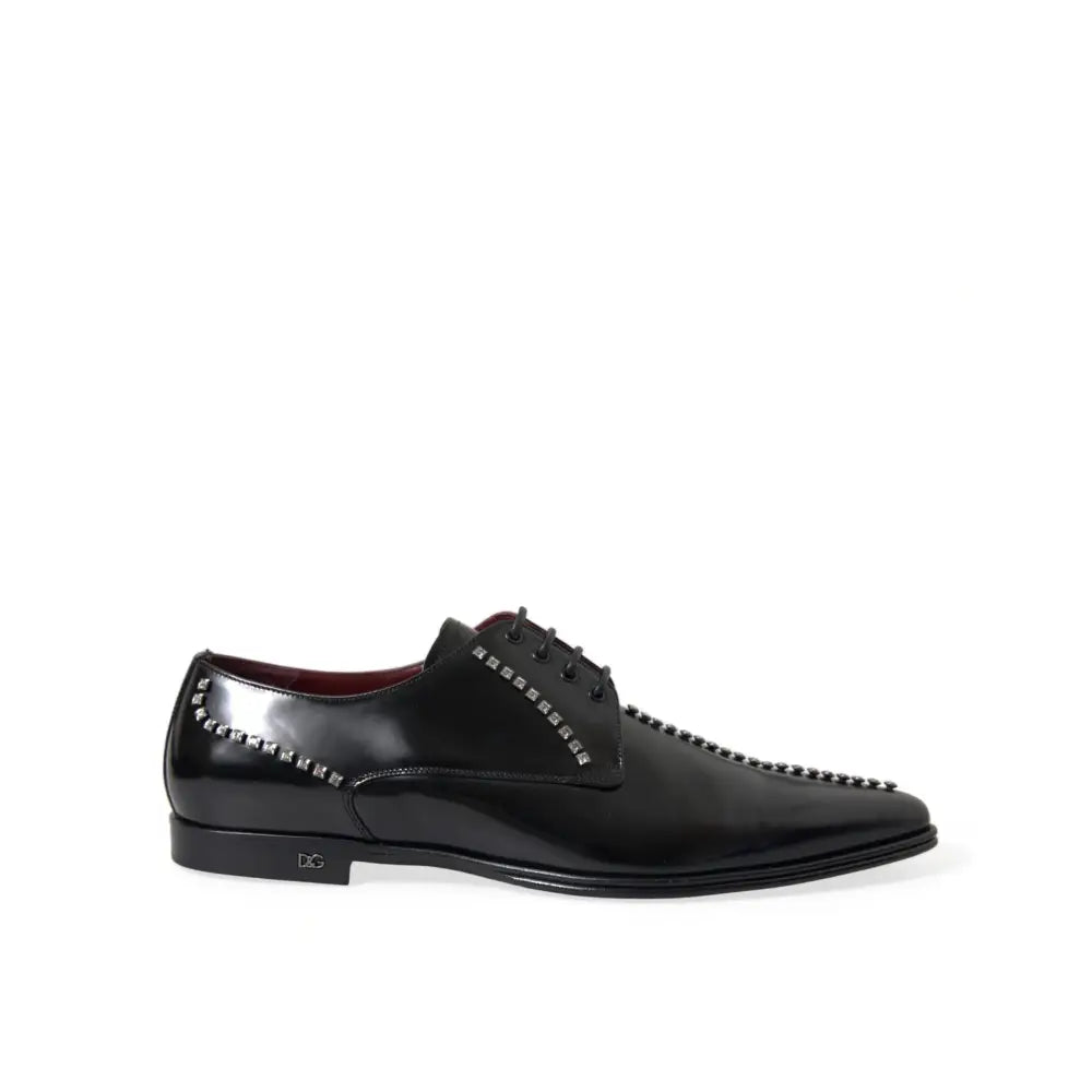 Dolce & Gabbana Black Leather Crystal Dress Formal Shoes