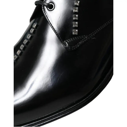 Dolce & Gabbana Black Leather Crystal Dress Formal Shoes