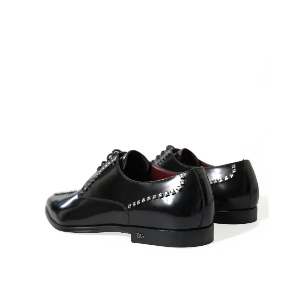 Dolce & Gabbana Black Leather Crystal Dress Formal Shoes