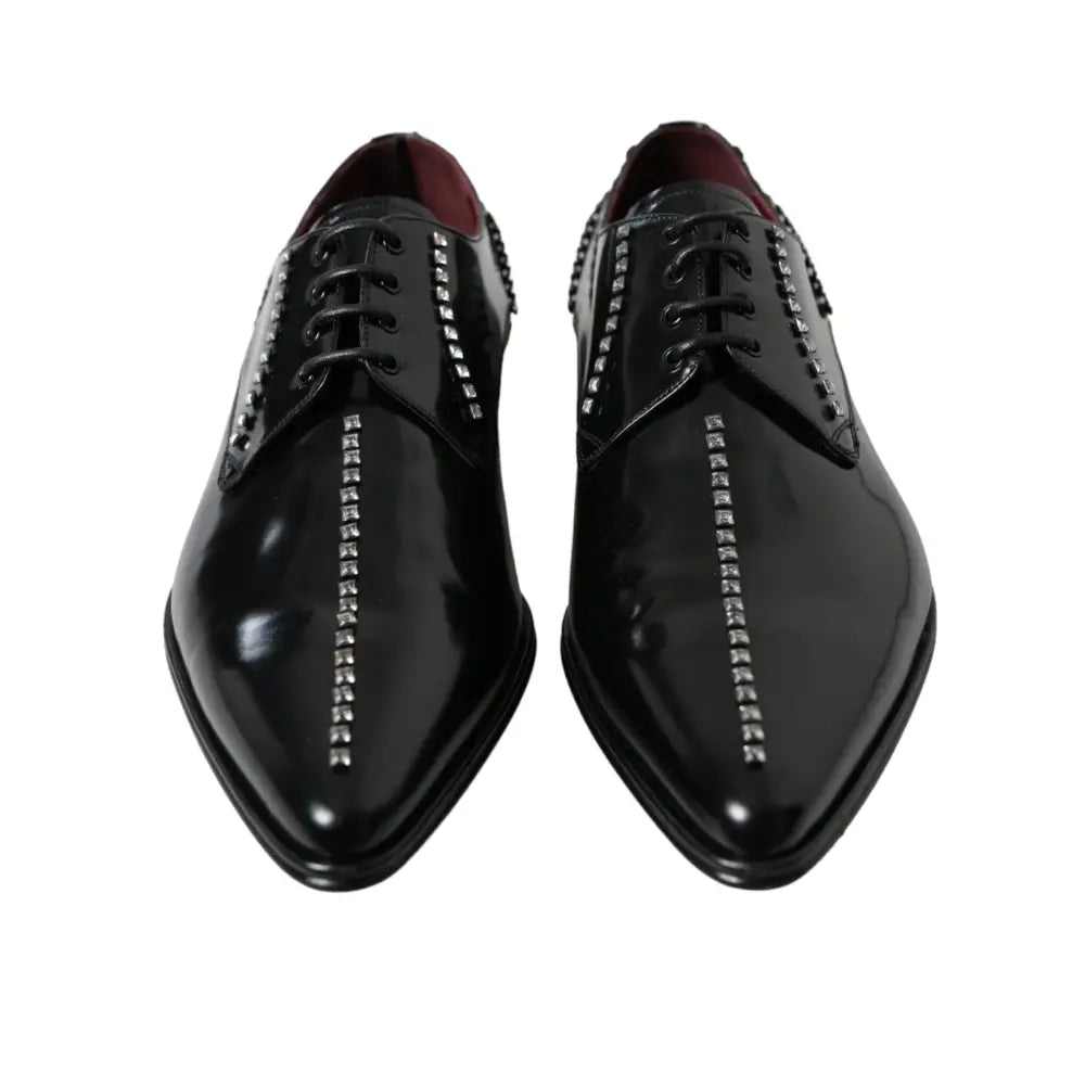 Dolce & Gabbana Black Leather Crystal Dress Formal Shoes
