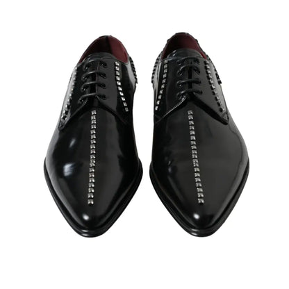 Dolce & Gabbana Black Leather Crystal Dress Formal Shoes