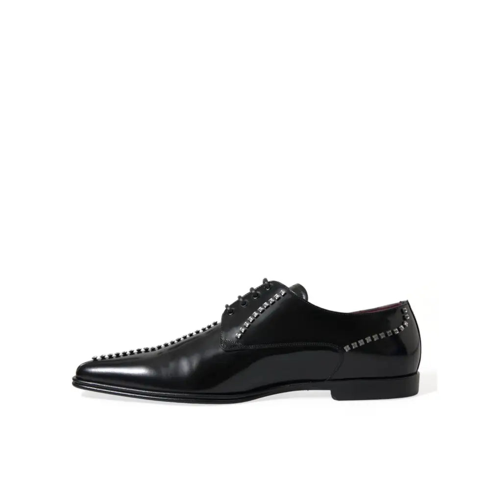 Dolce & Gabbana Black Leather Crystal Dress Formal Shoes