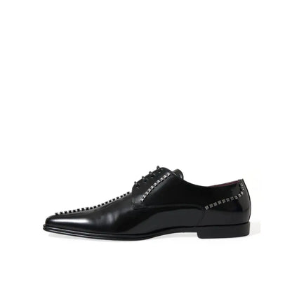 Dolce & Gabbana Black Leather Crystal Dress Formal Shoes
