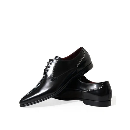 Dolce & Gabbana Black Leather Crystal Dress Formal Shoes