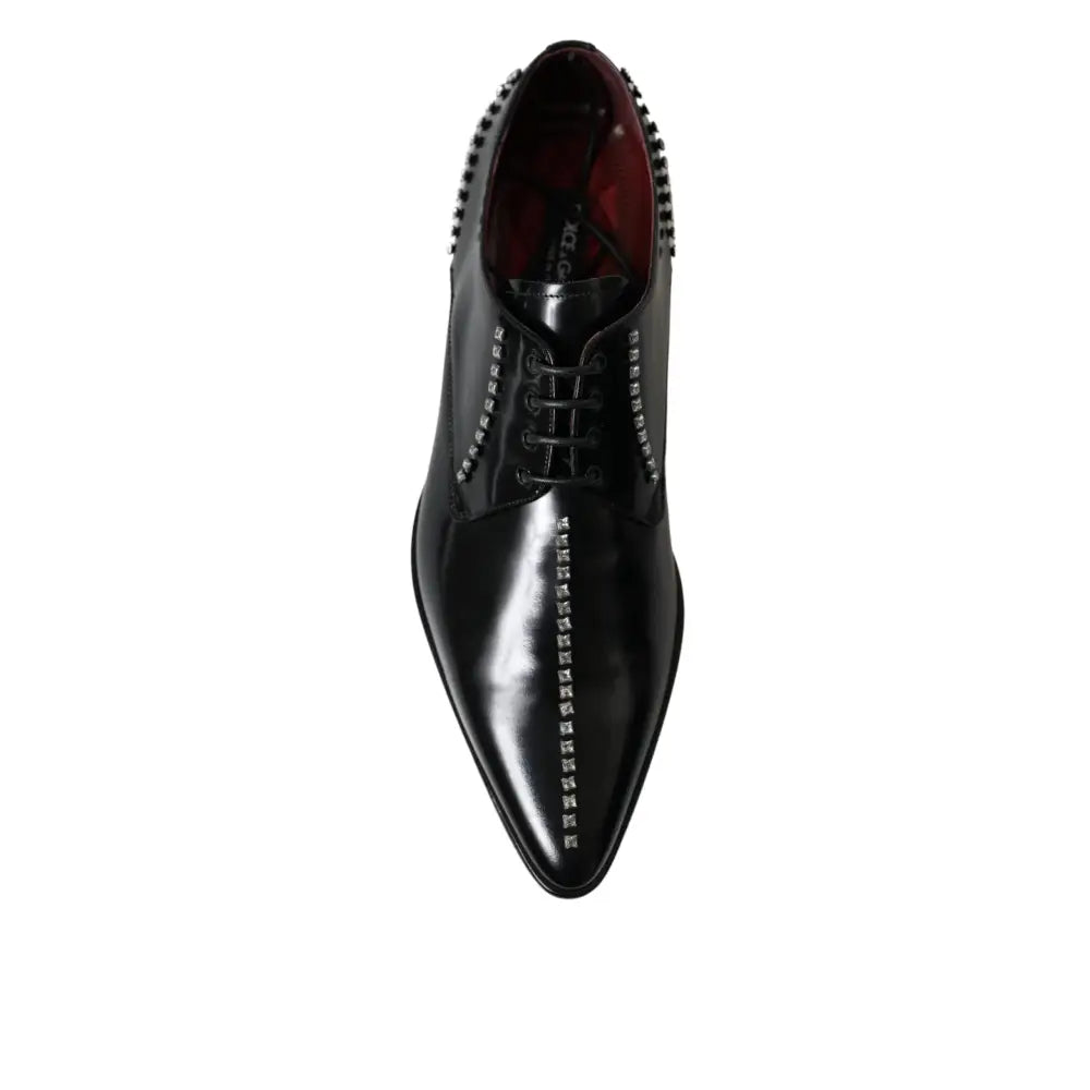 Dolce & Gabbana Black Leather Crystal Dress Formal Shoes