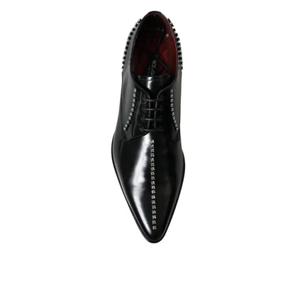 Dolce & Gabbana Black Leather Crystal Dress Formal Shoes