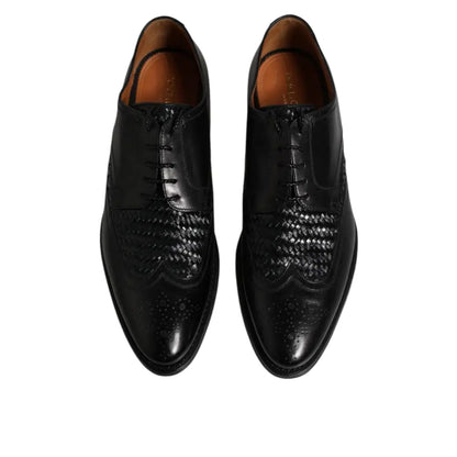 Dolce & Gabbana Black Leather Derby Wingtip Lace Up Formal Dress Shoes
