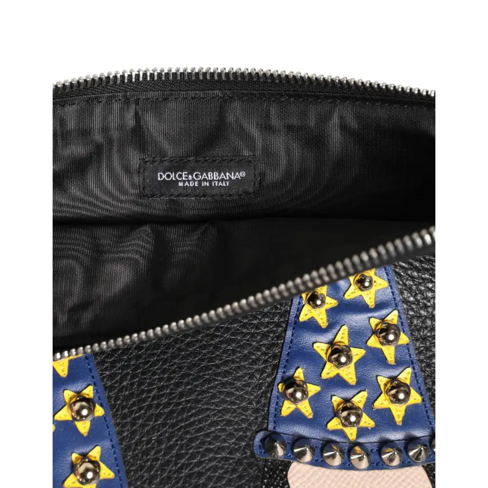 Dolce & Gabbana Black Leather #DGFAMILY Embellished Men Clutch Pouch Bag