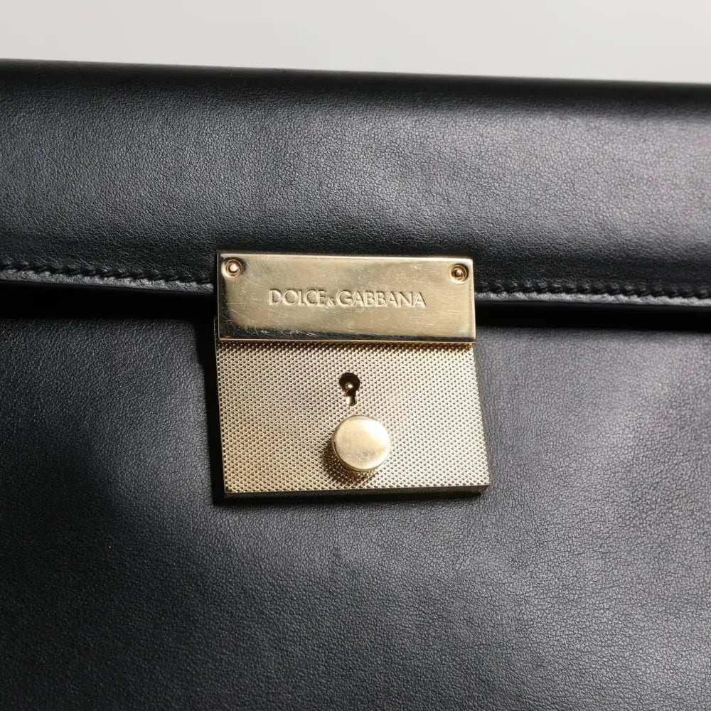 Dolce & Gabbana Black Leather Logo Plaque Document Briefcase Bag