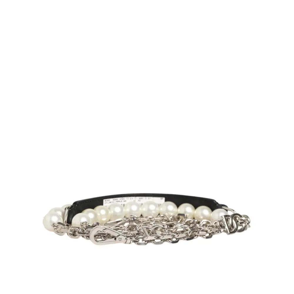 Dolce & Gabbana Black Leather Pearl Chain Bag Accessory Shoulder Strap