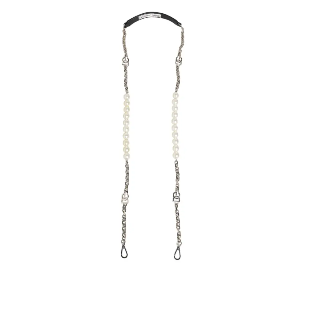 Dolce & Gabbana Black Leather Pearl Chain Bag Accessory Shoulder Strap