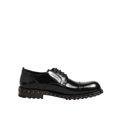 Dolce & Gabbana Black Leather Studded Men Formal Derby Shoes