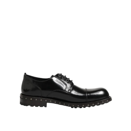 Dolce & Gabbana Black Leather Studded Men Formal Derby Shoes