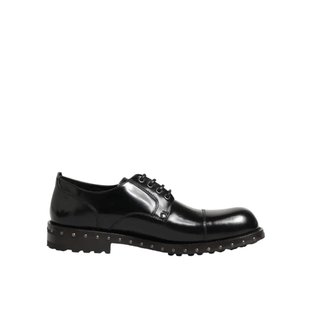 Dolce & Gabbana Black Leather Studded Men Formal Derby Shoes